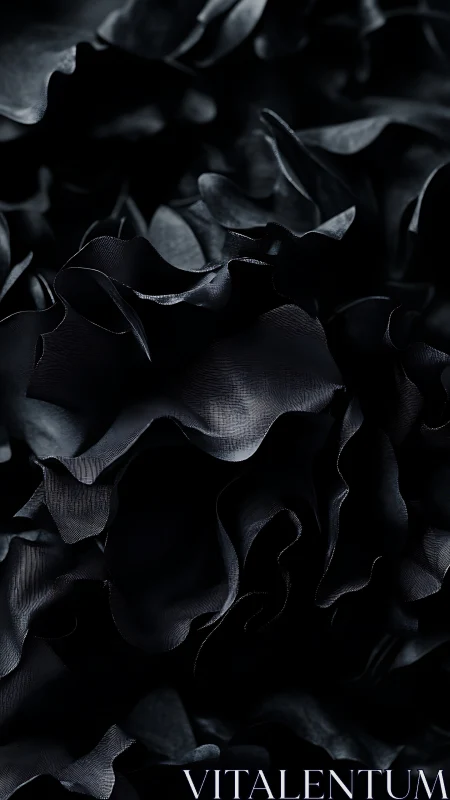 Dark satin ruffles unfold in an abstract floral cascade.