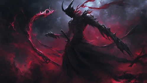 Bloodstorm wraith commands a swirling crimson scythe.