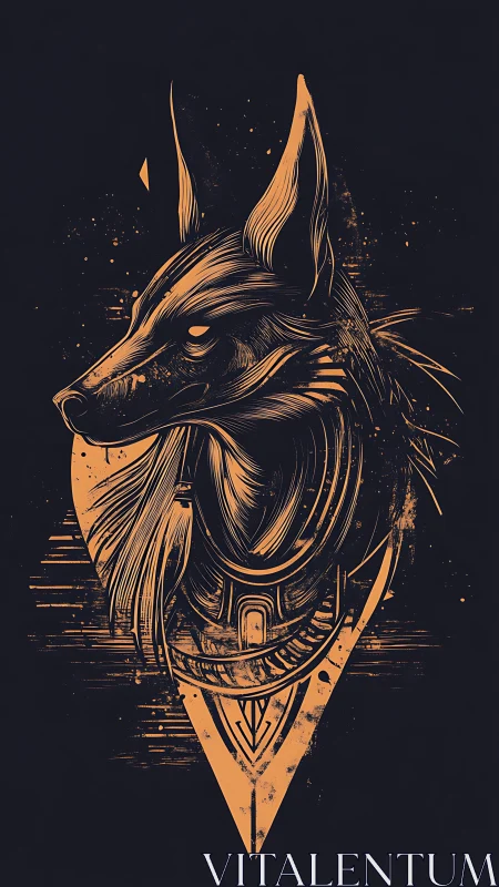 Jackal-headed Anubis sigil in distressed duotone style.