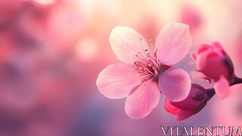 Pink Cherry Blossom in Soft Focus Light.