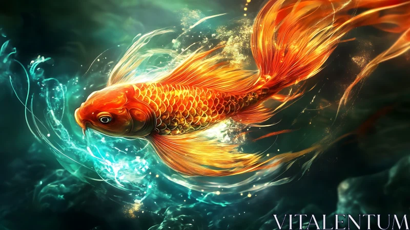Glowing golden koi drifting through dreamy teal waters.