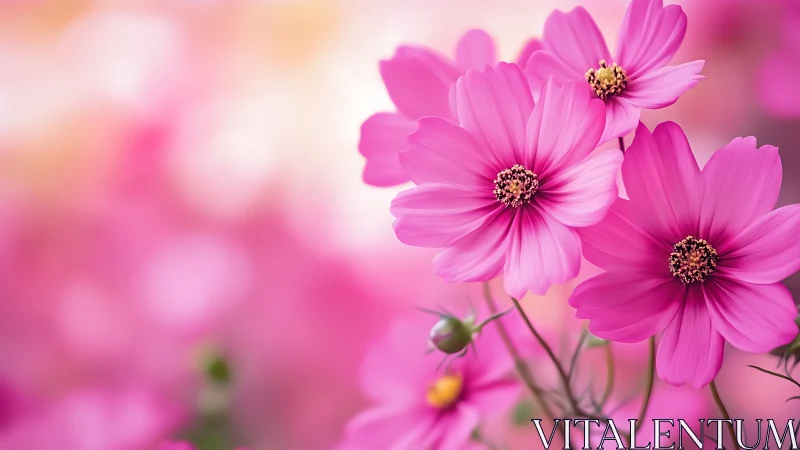 Vibrant Pink Cosmos Blooms in Soft Morning Light.