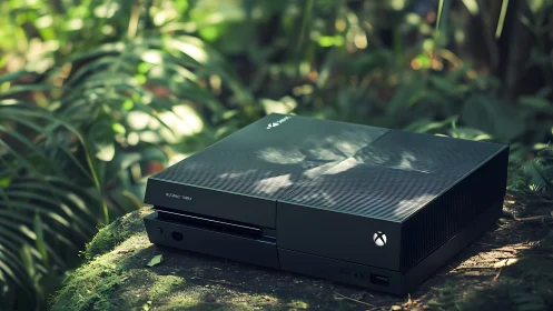 Xbox One Gaming Console in Forest Setting.
