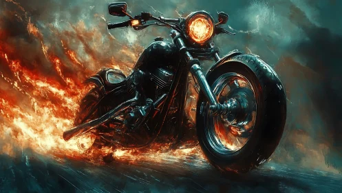 High-contrast infernal motorcycle rendered with dynamic motion blur