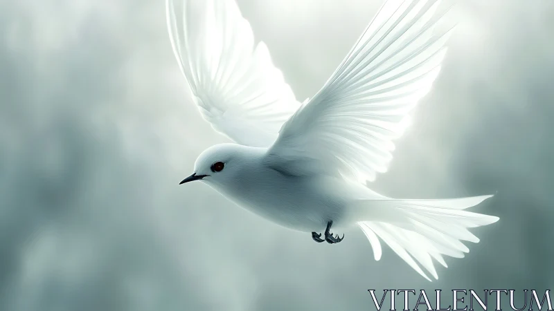 White bird in mid-flight against soft blurred background