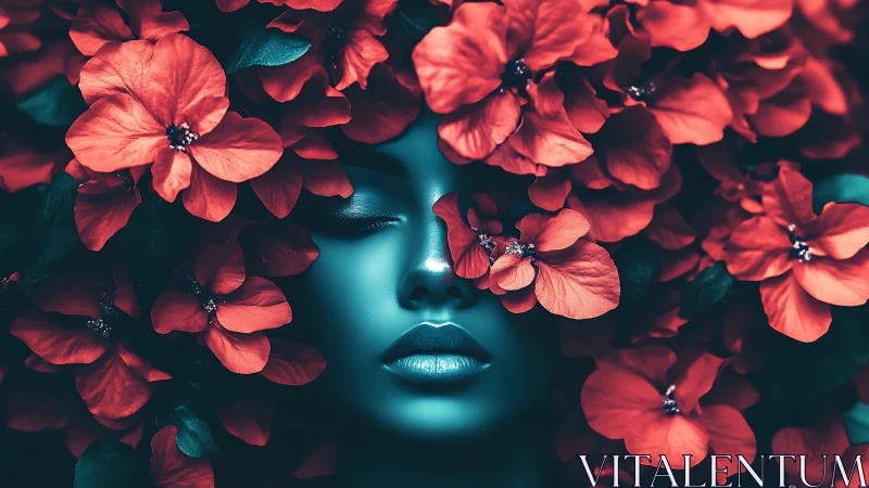 Dreamy floral muse resting beneath a cascade of petals.