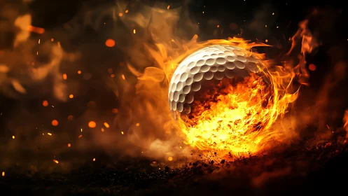 Golf ball rendered within controlled flame and ember field
