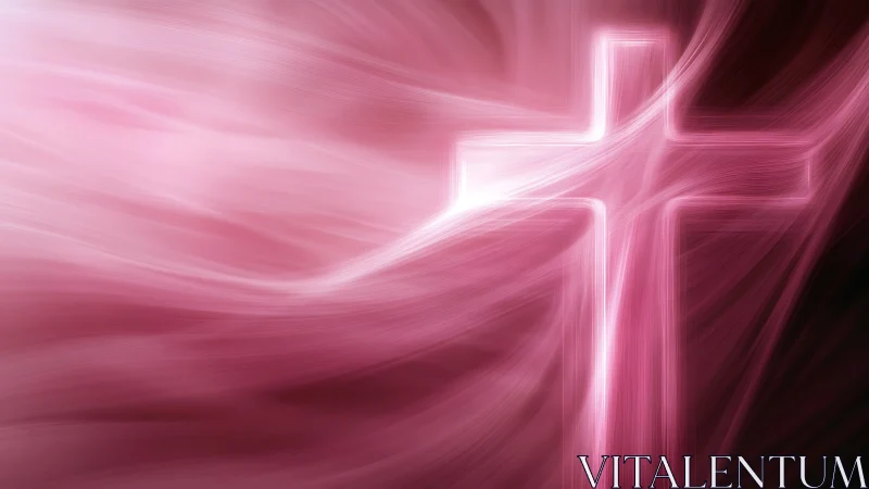 Luminous pink cross glows through flowing abstract light