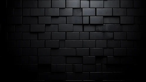 Matte black modular brick wall with subtle specular highlights.