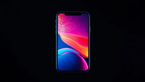 Smartphone display with neon gradient wallpaper design.