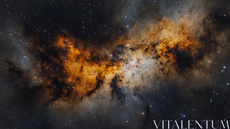 Molten starcloud rift blazing through a velvet night sea.