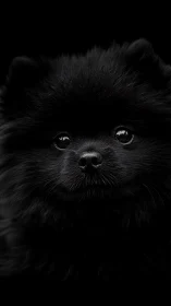 Midnight black Pomeranian portrait in dramatic low key.