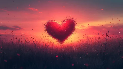 Glowing Heart Rises Above Twilight Meadow