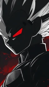 Dark anime warrior in high-contrast red and black lighting.