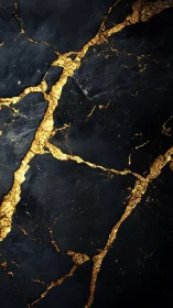 Kintsugi inspired black stone surface with molten gold veins.