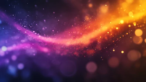 Vibrant cosmic light trails with glowing bokeh field.