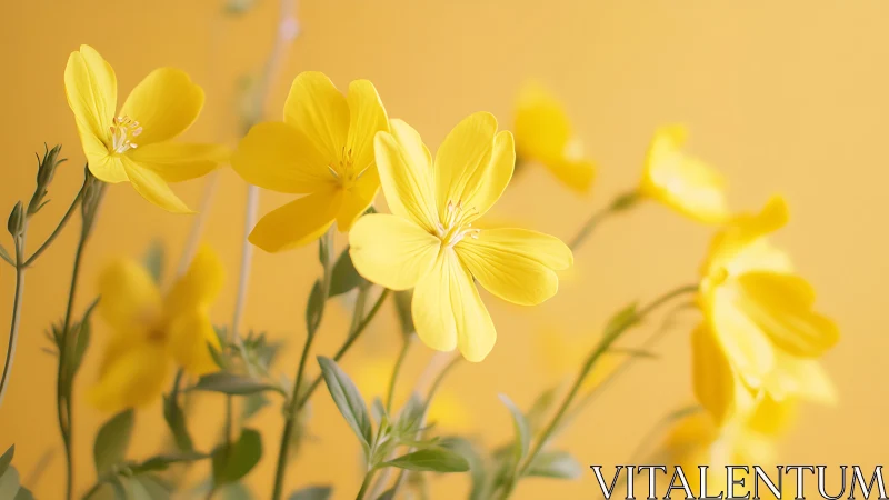 Yellow flowers with delicate petals against soft golden background