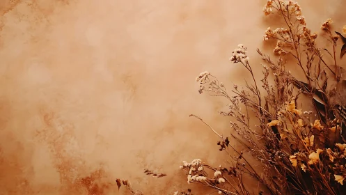 Dried Wildflowers and Botanicals Against Textured Terracotta Wall