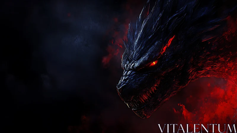Fiery dragon profile glows against deep stormy darkness