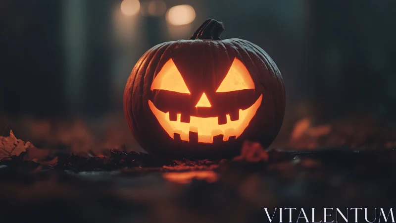 Grinning jack o lantern stakes its claim on foggy midnight