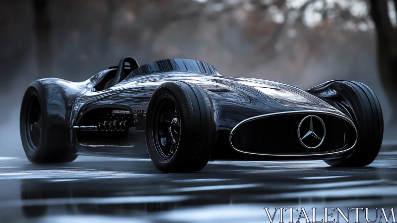 Futuristic Mercedes roadster concept glides through misty street