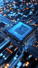 Neon lit microprocessor core with glowing data circuitry.