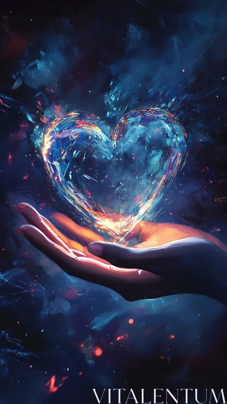 Glowing heart of pure energy rests in caring hands