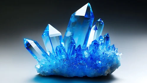 Shimmering blue crystal cluster glows with cool radiant light