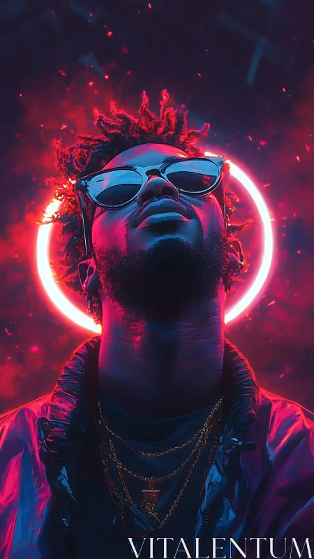 Neon halo portrait frames urban figure in electric glow