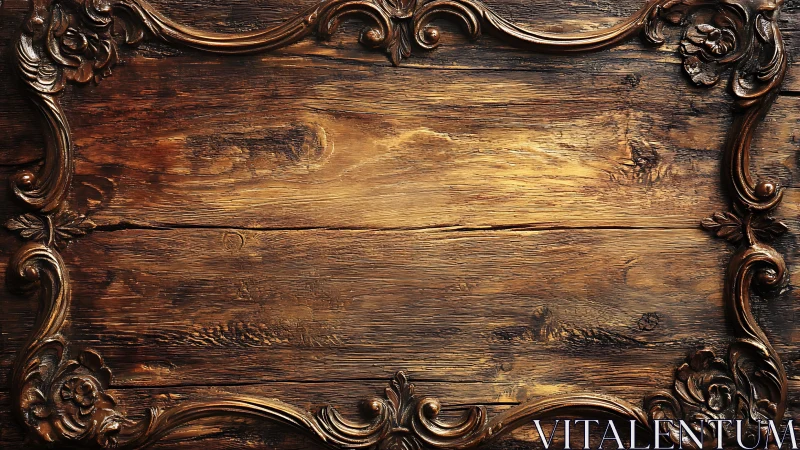 Baroque carved wood frame with empty rustic panel surface.