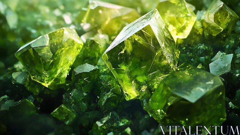 Luminous green crystal macro reveals faceted mineral geometry