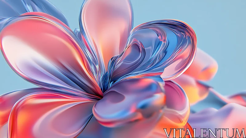 Iridescent glass blossom with fluid abstract petals glow.