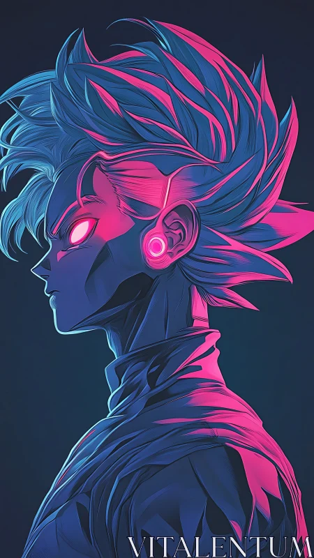 Neon stormhair hero listens to the future hum and glows