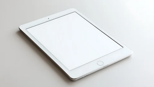 White tablet device with blank screen display on neutral background