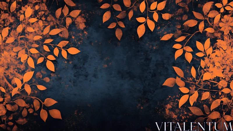 Floral silhouette pattern with orange leaves on deep blue field.