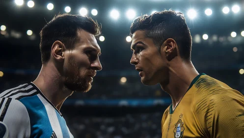 High-intensity stadium faceoff under floodlit bokeh illumination