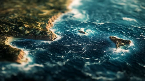 Volcanic Coastal Archipelago with Teal Ocean Currents.