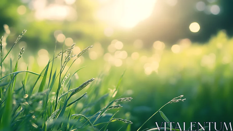Sunlit meadow grasses swaying gently in golden morning glow.