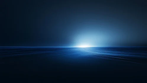 Minimalist horizon with luminous digital ocean plane rendering.