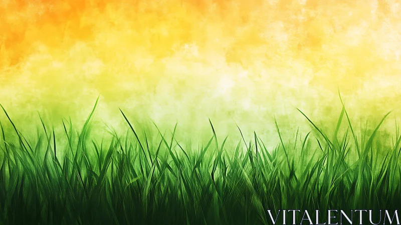 Sunlit meadow grasses under a glowing golden sky.