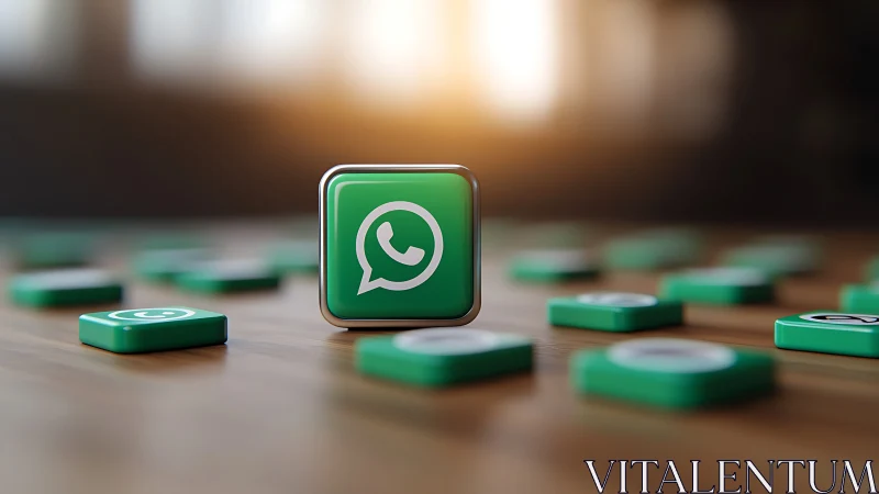 Central WhatsApp 3D icon rendered with shallow depth-of-field focus