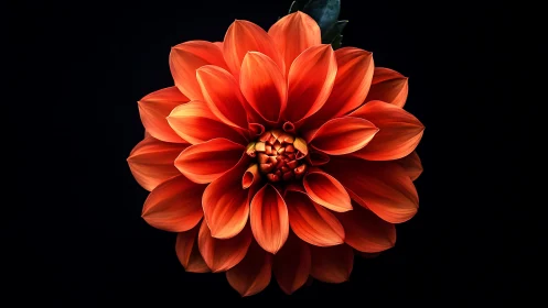 Vibrant Red Dahlia Bloom Against Dark Background.