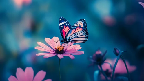 Gentle butterfly resting on a dreamy pink garden bloom.