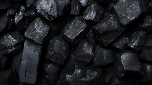 Glistening coal chunks form a dense, rugged industrial texture