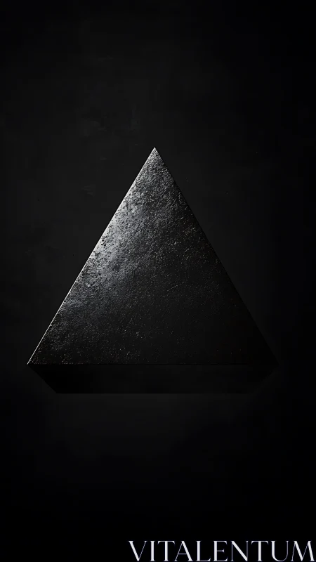 Dark textured triangular prism on uniform black background.