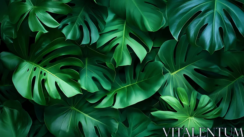 Overlapping Monstera leaves form dense, contiguous foliage