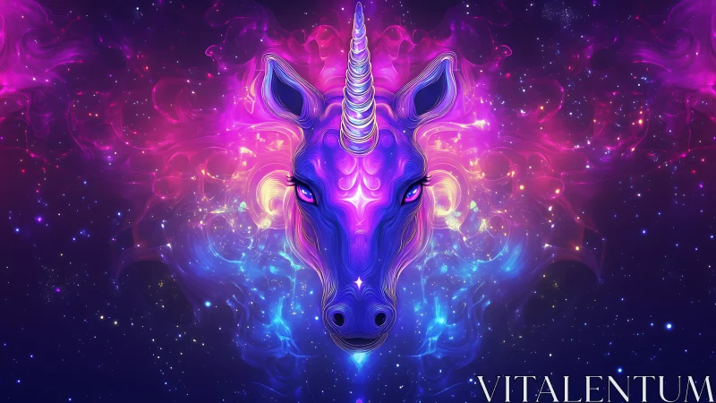 Neon nebula unicorn head in luminous cosmic symmetry.