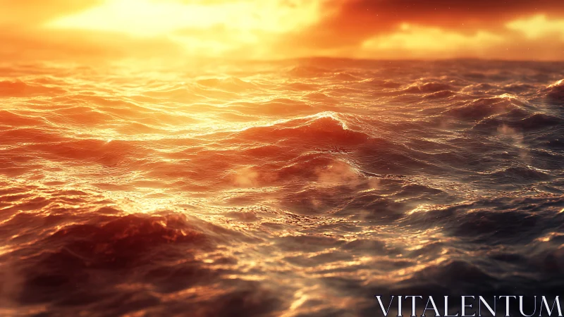 Burnished sunset waves shimmer across a molten ocean horizon.