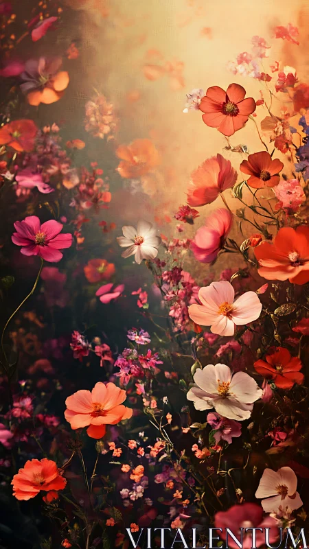 A Dreamy Garden Where Wildflowers Dance in Golden Light.