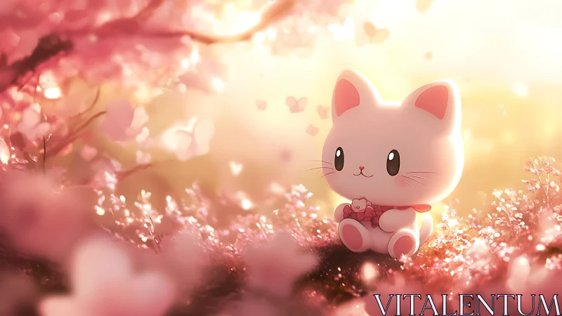 Blush-petal kitten idol basking in a heartlit sakura meadow.